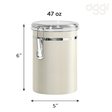 Oggi Stainless Steel Kitchen Canister 47 fl oz, Gray - Airtight Clamp Lid, Clear See-Thru Top - Ideal for Kitchen Storage, Food Storage, Pantry Storage. Large Size 5